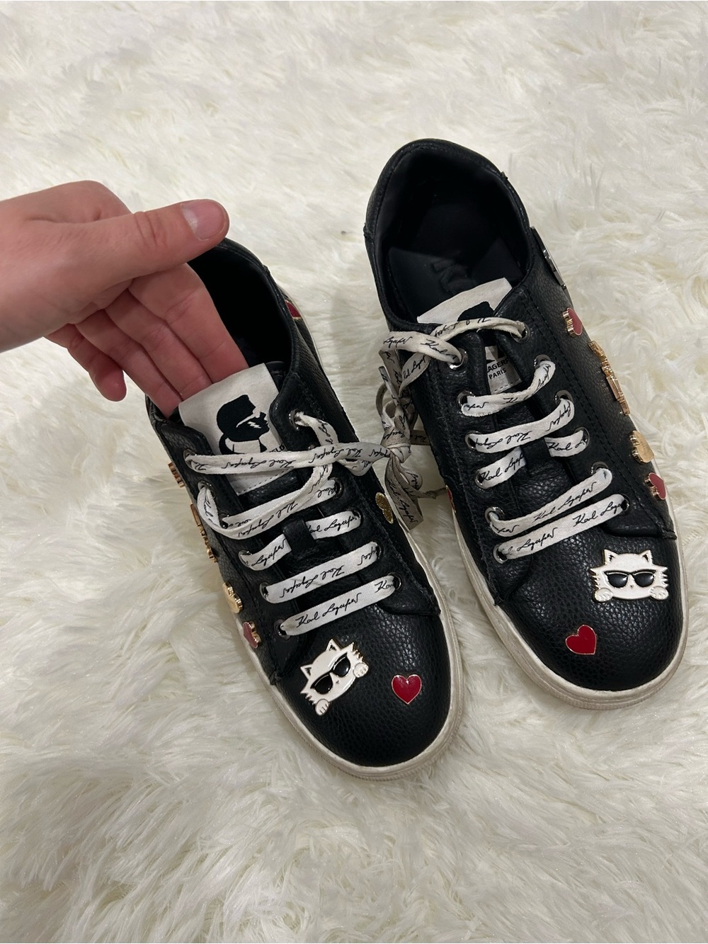 Black Embellished Heart & Cat Sneakers